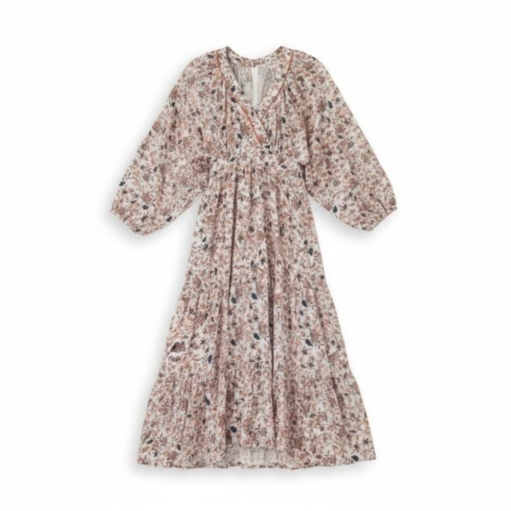 Flying Tomato Midi Dress S Cream Floral Smocked Tiered Balloon Sleeve‎ Boho